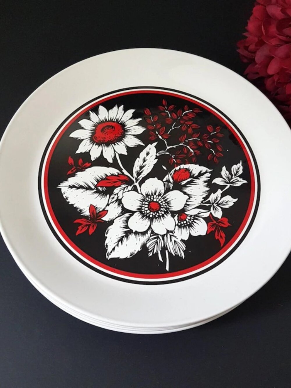 Vintage Johnson Brothers Ironstone Dinner Plates Red Floral Set of 2 Marbella